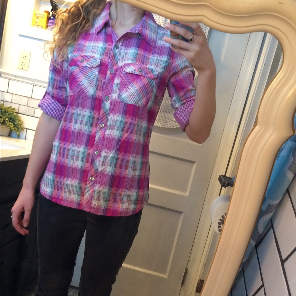 Marmot checkered plaid pink button down shirt